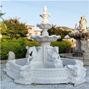 4 Horses White Marble Carving Water Fountain
