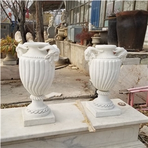A Grade White Marble Hand Carving Flower Pot Landscaping
