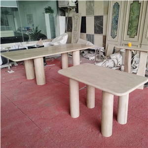 Alfio Rectangle Travertine Dining Table With Cylinder Legs