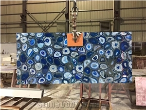 Backlit Semiprecious Stone Blue Agate Panel Slab for Project