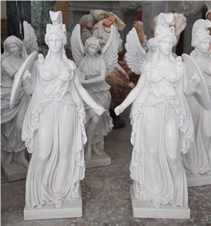 Beautiful White Marble Lady Angel Sculpture