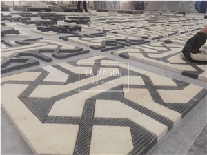 Beige Natural Marble Waterjet Medallions For Interior Floor