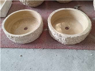 Beige Travertine Natural Edge Round Wash Basin