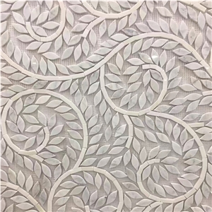 Bianco Carrara White Leaf Pattern Daisy Flower Art Mosaic