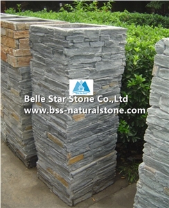 Black Split Face Slate Ledgestone Gate Pillars,Charcoal Grey Slate Gate Columns & Caps,Carbon Black Slate Gate Post,Natural Stone Mailbox,Black Entrance Foyers,Black Slate Fence,Landscaping Stones