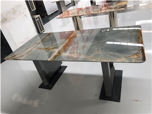Blue Mare Quartzite Table With Stainless Steel Leg