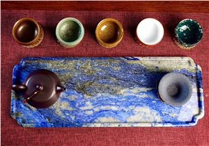 Blue Sodalite Stone Tea Trays Utensil For Tea Sets