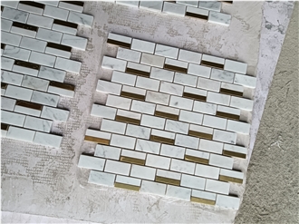Brass Inlaid Cararra White Marble Stone Mosaic Tiles