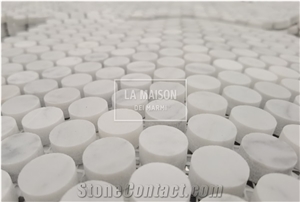 Calacatta White Polished Penny Round Marble Mosaic Tile