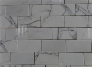 Calacatta White Statuario Carrara Marble Subway Mosaic Brick Wall Tile