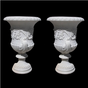 Carrara White Marble Villa Garden Pedestal Flower Planter