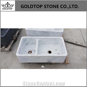 Carrara White Stone Worktop with an Integrated Double Basin