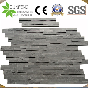 China 15*55CM Natural Black Wall Panel Z Slate Stacked Stone