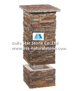 China Multicolor Riven Slate Columns & Caps,Rusty Split Face Slate Gate Post,Sunset Slate Ledgestone Gate Pillars,Copper Rust Slate Foyers,Autumn Rose Slate Mail Box,Natural Stone Post Box,Slate Fence
