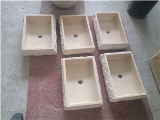Crema Marfil Marble Bathroom Vessel  Square Sink Rough Edge