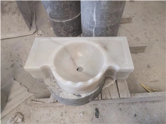 Custom Cheaper Guangxi White Marble  Wash Basin For Bathroom