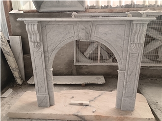 European Bianco Carrara White Marble Fireplace Surroud