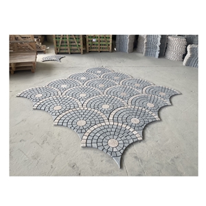 Fan Shaped Granite Mesh Cobblestone Pavers For Floor Tile