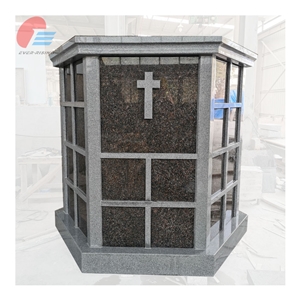 G633 Grey Granite Hexgonal Columbarium With Mahogany Doors