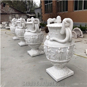 Garden Planter In White Marble