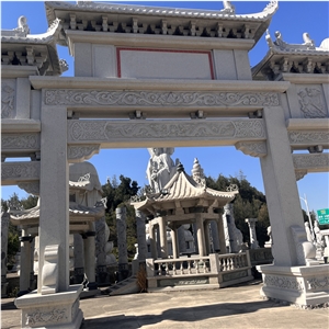 Hand Carved Natural Stone Asian Style Gate Accent