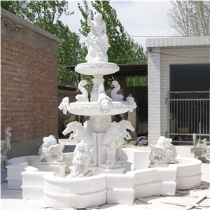 Hand Carved White Marble 3 Tier Flying Horses Fountain