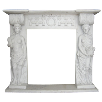 Human Carved White Marble Fireplace Mantel