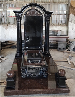 Indian Black And Cat Eye Granite  Column Tombstone