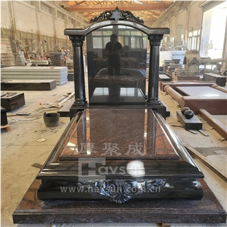 Indian Black Granite Cat Eye Jewish Star Column Tombstone