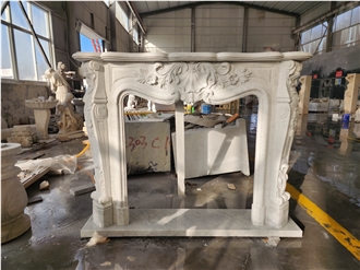Indoor Design Carrara White Marble Stone Fireplace Mantel