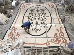 Interior Floor Beige Natural Marble Waterjet Medallions
