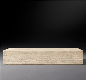 ITALIAN ROME BEIGE TRAVERTINE PLINTH COFFEE TABLE 1