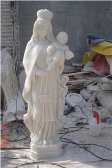 Life Size White Marble Catholic Madonna And Child Statue
