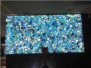 Luxury Gemstone Wall Panel Blue Agate Slab Tile