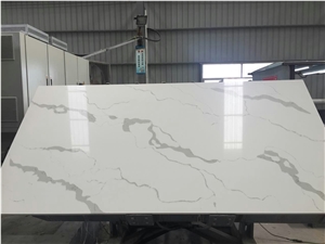 Manmande Quartz Italian Calacatta Carrara White Polished Slabs