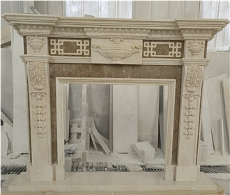 Modern Indoor Decorative Beige Marble Fireplace Mantel