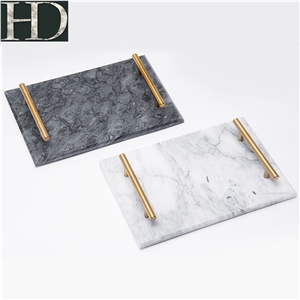 Natural Marble Tea Tray Jewelry Plate with Handle