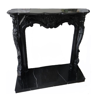 New Design Black Marble Indoor Carved Fireplace