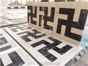 Ottoman Beige And Portoro Marble Waterjet Medallion