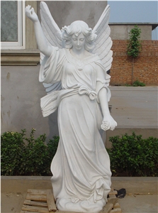 Outdoor Handmade Marble Garden Sculpture Angel Winged Statue