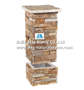 Oyster Split Face Slate Ledgestone Pillars,White Gold Quartzite Columns & Caps,Honey Golden Quartzite Gate Pillars,Yellow Gate Post,Natural Stone Mailbox,Oyster Entrance Foyers,Yellow Slate Post Box