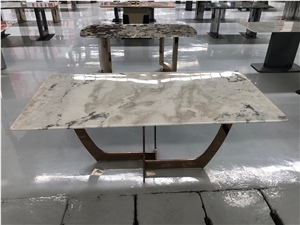 Picasso  White Marble Dover Cream Marble Dining Table Top