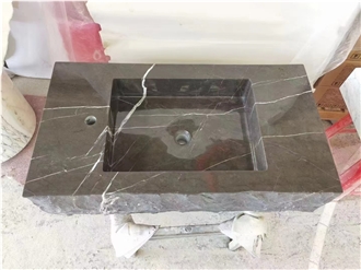 Pietra Gray Marble Rectangle Sink With Natural Outer Finish