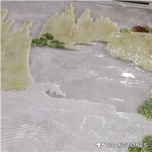 Polished Backlit Faux Alabaster Translucent Wall Stone Carving Art Works