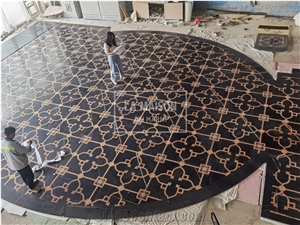 St Laurent Marble Inlay Bamboo Wood Medallions Floor Tile