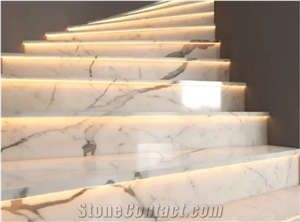 Statuario White Calacatta White Marble Stairs & Steps