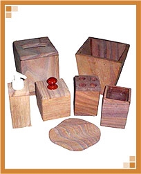 Stone Bathroom Accessories, Rainbow Teak Sandstone Bath Accessories