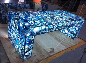Translucent Backlit Blue Agate Bar Countertop