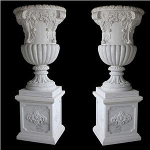 Volakas Marble Handcarved Garden Planter Pots