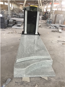 White and Black Granite Asian Style Gravestone